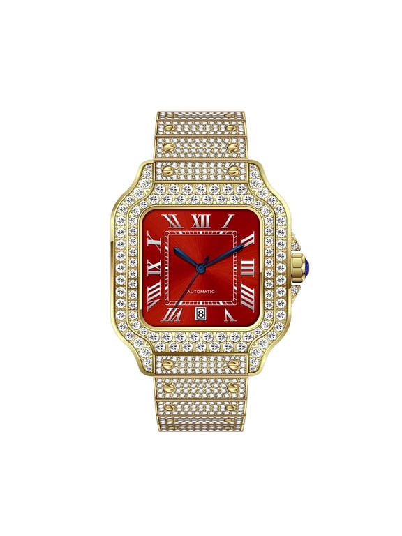 16.75CT Stylish Hip Hop Iced Out VVS Moissanite Automatic Watch, Collection of 2882 D Color Moissanite Stones , Yellow Strap, Passes Diamond Tester