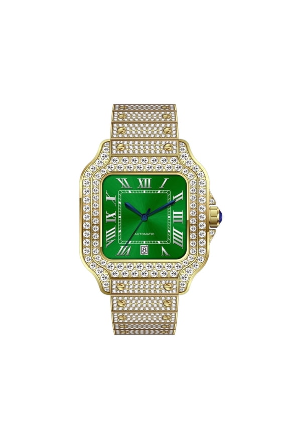 16.75CT Stylish Hip Hop Iced Out VVS Moissanite Automatic Watch, Collection of 2882 D Color Moissanite Stones ,Yellow Strap, Passes Diamond Tester