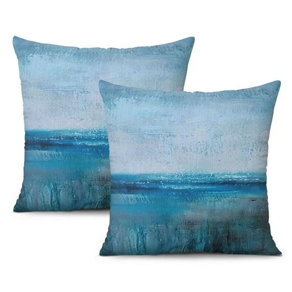 Stylish Home Accent: Blue and Grey Abstract Art Pillow Covers, 16x16 Inch, Gallery Modern Design - Set of 2 for Bedroom, Sofa, Living Room