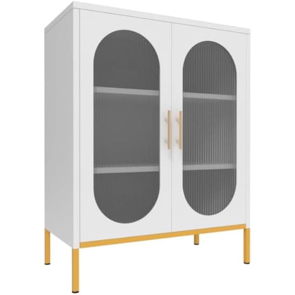 【Stylish Home Office Cabinet】 Fluted Glass Door Storage Cabinet, Cold Rolled Steel Tall Locker with Adjustable Shelf for Living Room, Bedroom, Garage, Metal Storage Furniture Cabinet, Black