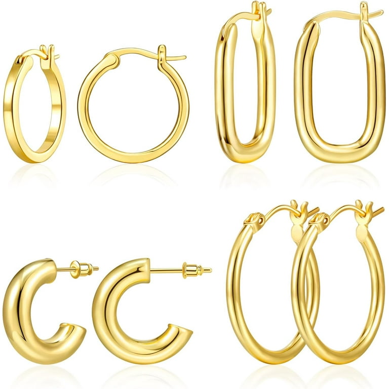 Stylish and Hypoallergenic Gold Hoop Earrings 14k Gold Plated Non Tarnish Lead and Nickel Free Perfect for Daily Wear Trendy Earring Set for Women Large and Small Open Hugg