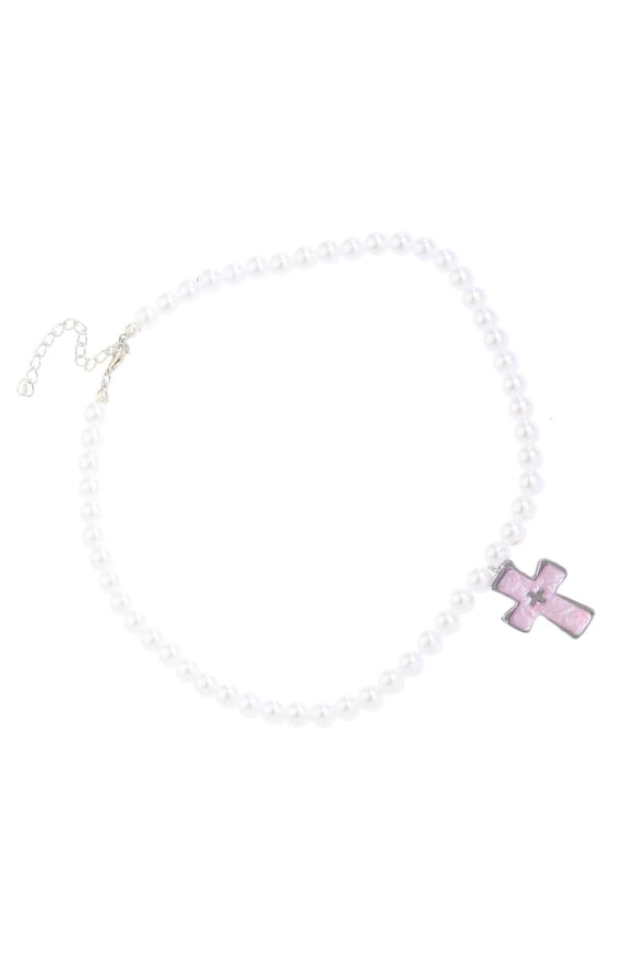 Stylish Imitation Pearl Bead Necklace Heart/Crucifix/Cats Pendant Choker Adjustable Neckchain Female Fashion Choker