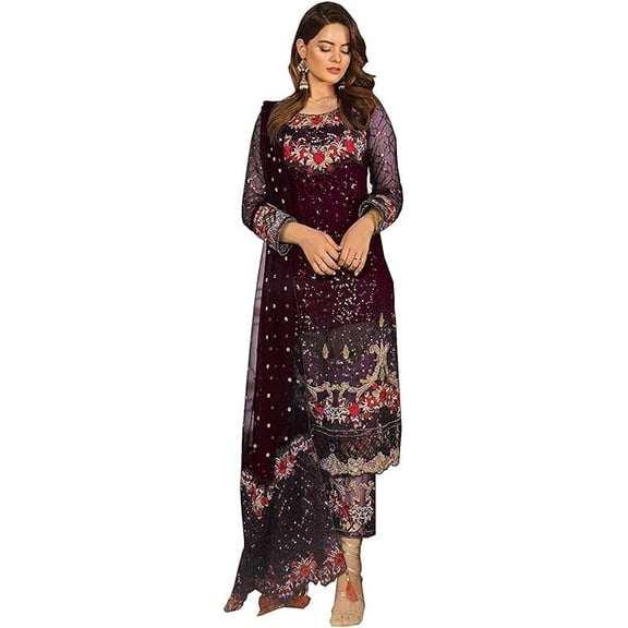 Stylish Indian Trouser Pant Suits Pakistani Designer Sewn Shalwar Kameez Dress ( Purple, 3XL - 48 )