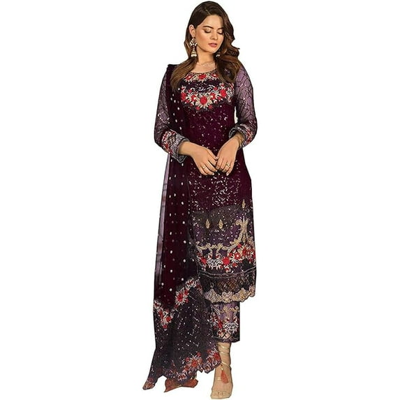Stylish Indian Trouser Pant Suits Pakistani Designer Sewn Shalwar Kameez Dress ( Purple, XL - 44 )