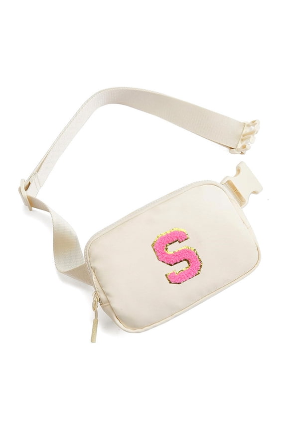 Stylish Initial S Patch Belt Bag for Everyday Wear Crossbody Fanny Pack Accessory for Women and Teens