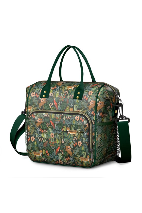 Stylish Insulated Cooler Bag with Artistic Bengal Tiger Face - 100% Leakproof Lunch Tote for Work, School, or Hiking, Waterproof & Easy-to-Clean with Tribal Pattern & Stripes