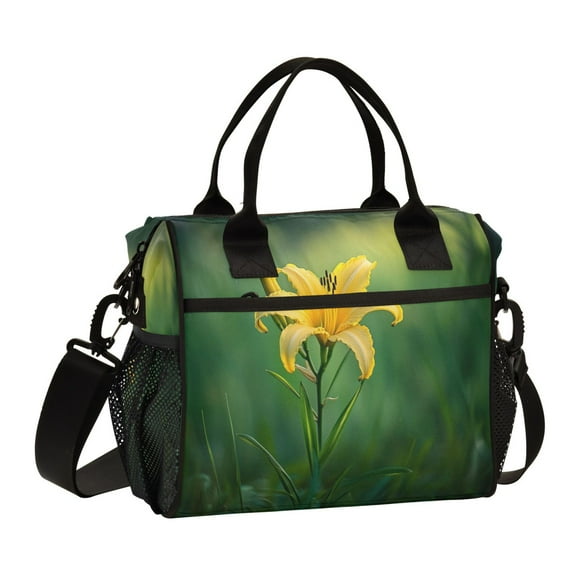 Stylish Insulated Lunch Tote Bag Lunch Cooler Tote Reusable Cooler Bag for Work, Camping, Picnic, Beach A Yellow Day Lily Flower