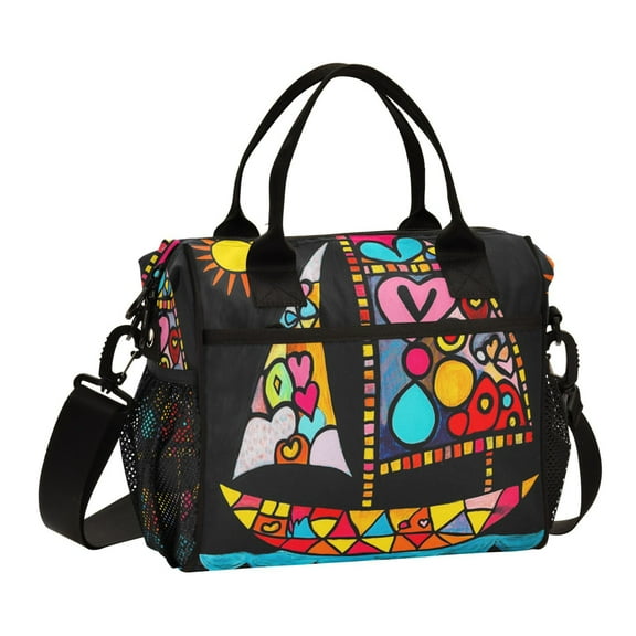 Stylish Insulated Lunch Tote Bag Lunch Cooler Tote Reusable Cooler Bag for Work, Camping, Picnic, Beach Abstract Sailboat Painted