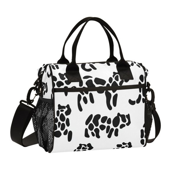 Stylish Insulated Lunch Tote Bag Lunch Cooler Tote Reusable Cooler Bag for Work, Camping, Picnic, Beach Black Leopard Print Pattern