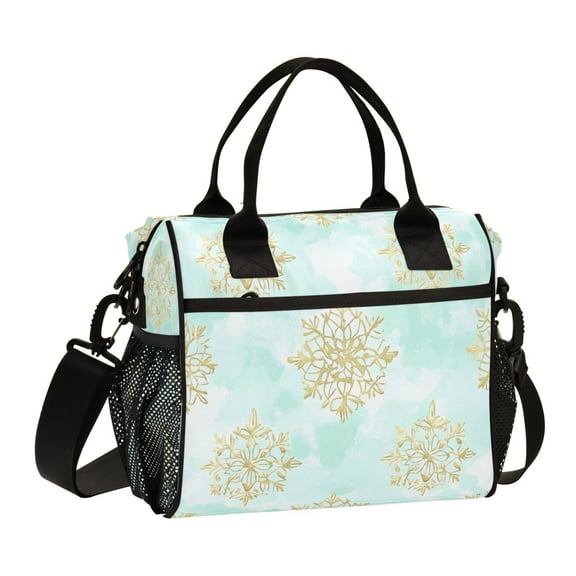 Stylish Insulated Lunch Tote Bag Lunch Cooler Tote Reusable Cooler Bag for Work, Camping, Picnic, Beach Golden Snowflake