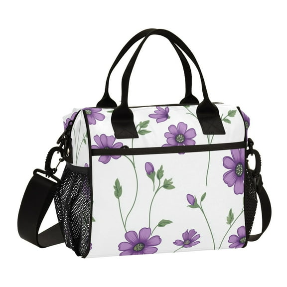 Stylish Insulated Lunch Tote Bag Lunch Cooler Tote Reusable Cooler Bag for Work, Camping, Picnic, Beach Purple Flowers