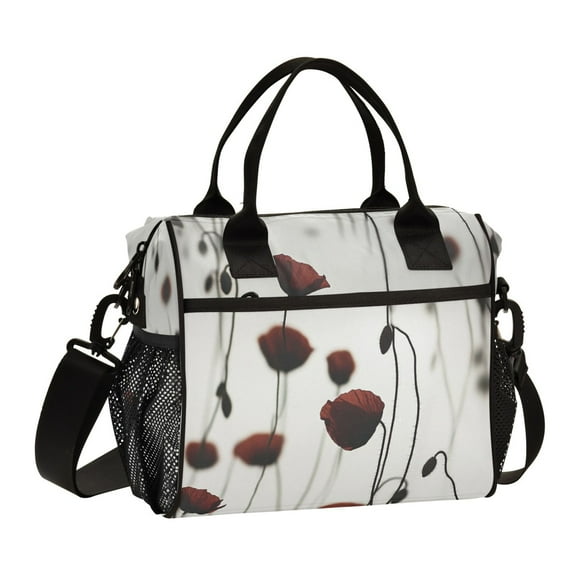 Stylish Insulated Lunch Tote Bag Lunch Cooler Tote Reusable Cooler Bag for Work, Camping, Picnic, Beach Red Flower