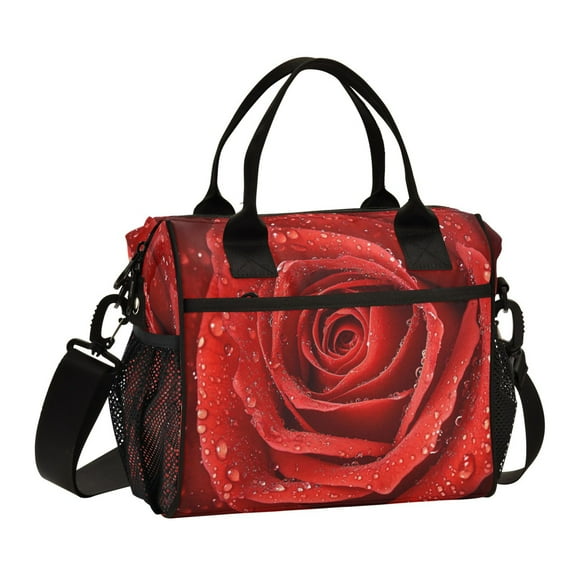 Stylish Insulated Lunch Tote Bag Lunch Cooler Tote Reusable Cooler Bag for Work, Camping, Picnic, Beach Red Roses