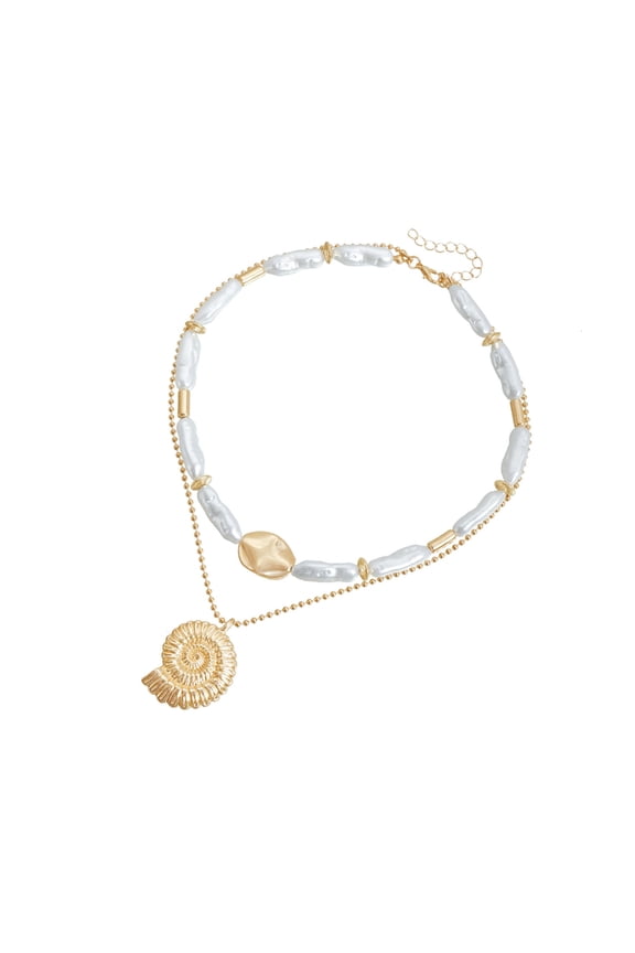 Stylish Irregular Pearls Conch Shell Necklace With Adjustable Length Trendy Neckchain Artistic Jewelry