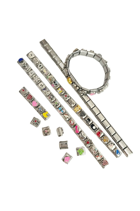 Stylish Italian Charm Bracelet Set Stainless Steel Modular Links for Handchain