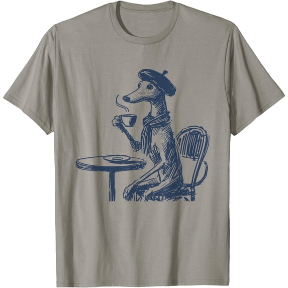 Stylish Italian Greyhound Whippet Iggy Paris Cafe Dog Beret Coffee T-Shirt for Pet Lovers
