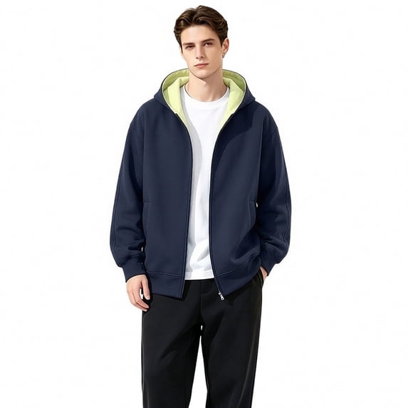 Stylish Jackets for Men Jerdar Men Contrast Color Hood Zip Up Sweatshirt Jacket, Oversized Loose Long Sleeve Hoodie with Kangaroo Pocket, Cotton Autumn Casual Outer Coat