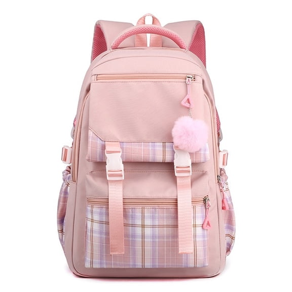 Stylish Japanese Inspired Shoulder Bag PU Backpack With Lace Bows Detail, Pompon And Convertible Strap For Casual Daily Use (Pink)