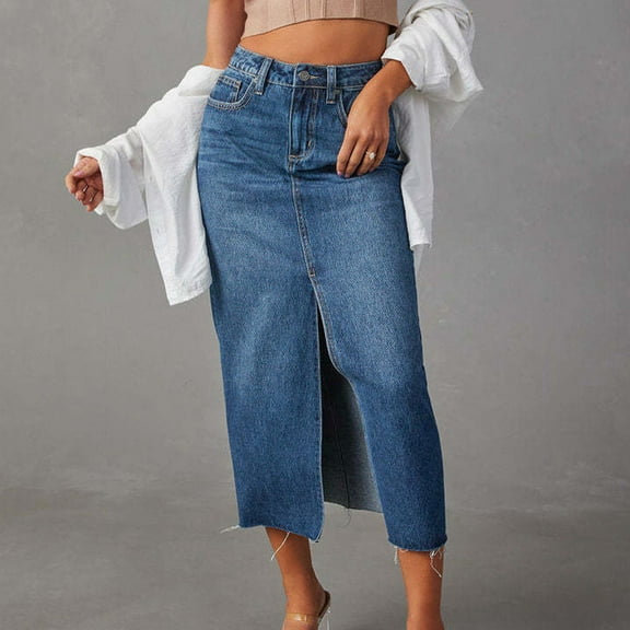 Stylish Jean Skirt for Women with Pockets Mid High Waist Stretchy Bodycon Design Versatile Midi Length Denim Skirt for Casual and Formal Occasions
