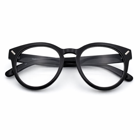 Stylish Keyhole Bridge Thick Round Horn Rim Fashion Eyeglasses [Black - Clear]