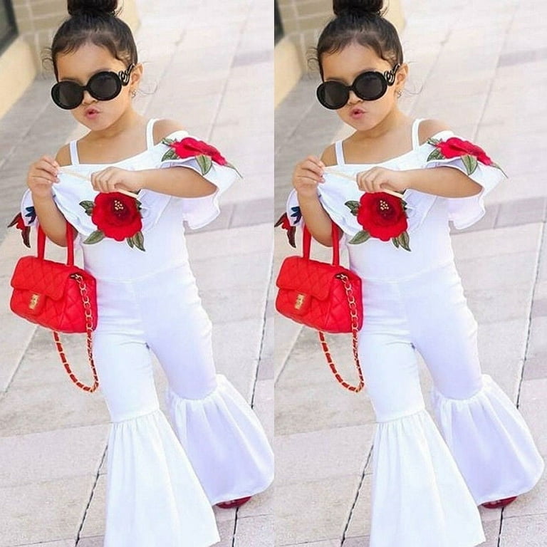 Stylish Kids Baby Girl Off shoulder Floral Romper Jumpsuits Trousers  Outfits Clothes 