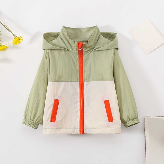 Stylish Kids Patchwork Hooded Windbreaker Jacket Cozy Outerwear for Toddler Girls and Boys Playful Zipper Front Design