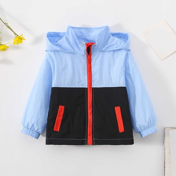 Stylish Kids Patchwork Hooded Windbreaker Jacket Cozy Outerwear for Toddler Girls and Boys Playful Zipper Front Design