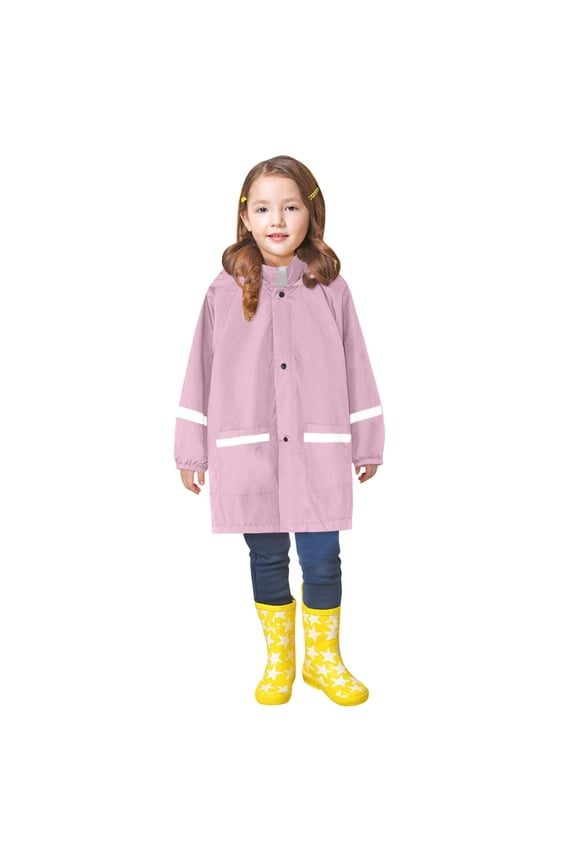 Stylish Kids Rain Jacket with Hood Long Sleeve Windproof Raincoat for Children Button Front Trench Outerwear