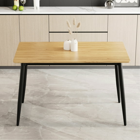 Stylish Kitchen Dining Table With Grain, Black Metal Legs, Fits 4 - 6 People, Easy Installation Tabletop For Diners, Assembly For Home Use Furniture