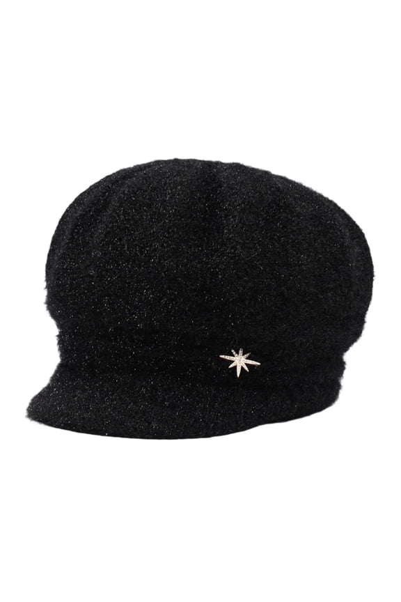 Stylish Knitted Cap With Star Rhinestone - Autumn Winter Warm Fuzzy Hat, Soft Knit for Outdoor Activities Daily Commute, Elegant Accessory for Cold Weather Walks,Size:One Size