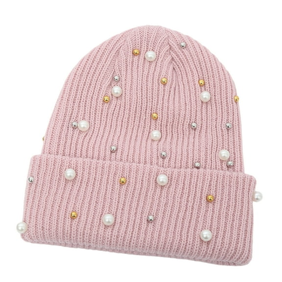 Stylish Knitted Hat Elegant Pearls Pattern Hat Cold Weather Hat Winter Accessory for Fashion Women