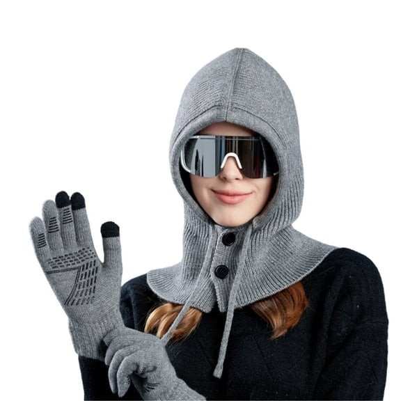 Stylish Knitted Hat Gloves Set Thickening Winter Hat Adjustable Earmuffs Hat