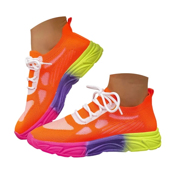 Stylish Knitted Sneakers for Women Running Casual Wear Breathable Non Slip Shoes Comfortable Workout Leisure Activities Footwear Orange Size 7.5