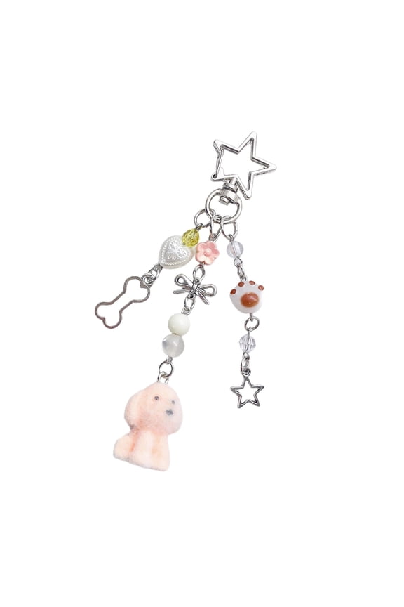 Stylish Korean Couple Dog Flocking Keychain and Phone Charm for Fahsion Lovers