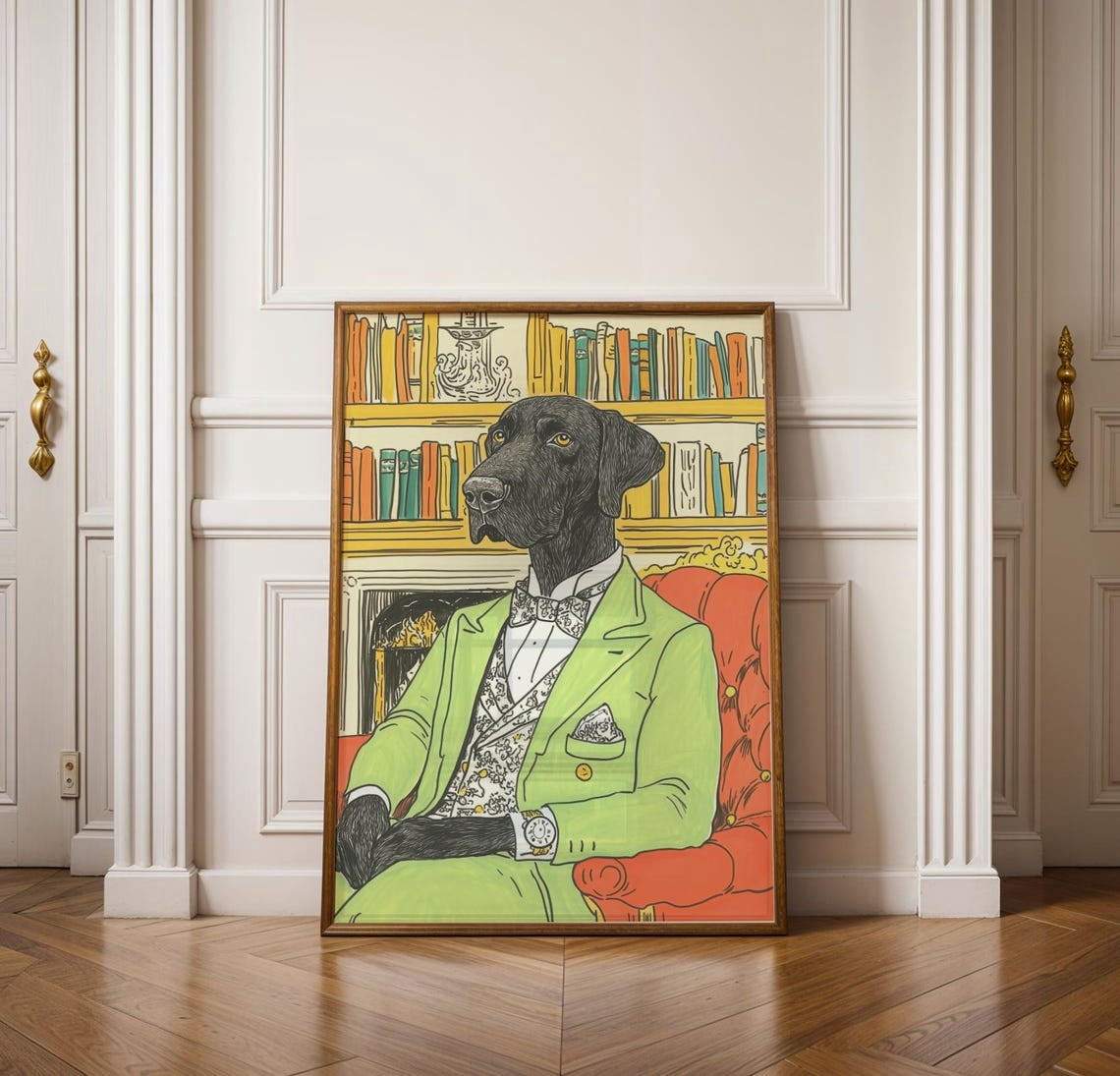 Lab Decoratons Stylish Labrador Gentleman In Library Wall Art Print, Whimsical ...