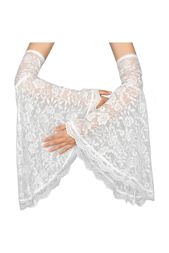 Stylish Lace Arm Sleeves Fingerless Gloves with Flared Cuffs Detailing Perfect for Punk Wedding and Photography