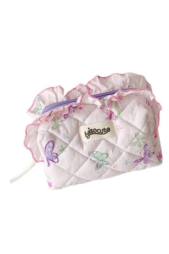 Stylish Lace Decorated Storage Bag Roomy Interior For Cosmetics Accessories