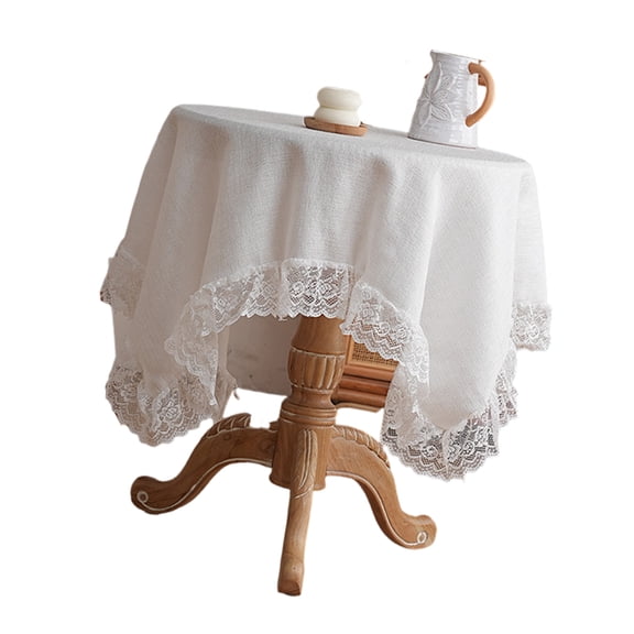 Stylish Lace Trimmed Dining Tablecloth Wrinkleproof Polyester Fabric for Family Gatherings Home Decoration