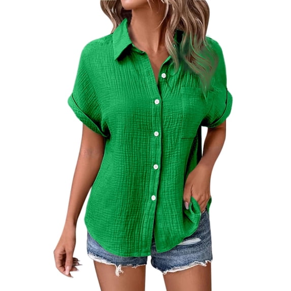 Stylish Ladies Casual V-Neck Solid Short Sleeve Blouse with Batwing Sleeves for Modern Women