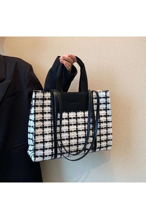Stylish Ladies' Plaid Fabric Handbag - Spacious Shoulder Tote Ideal for Work