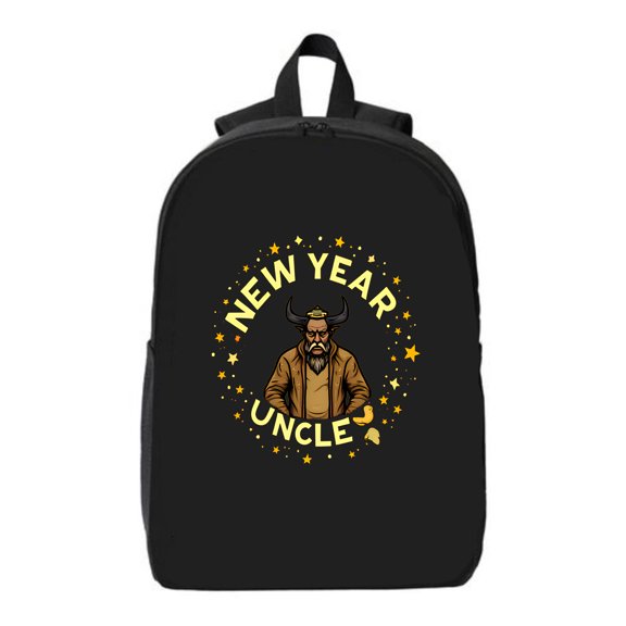 Stylish Laptop Backpack for College & Travel - Features Cartoon Character ' New Year Uncle ' with Stern Expression & Yellow Stars Fits 15 " Laptop & iPad