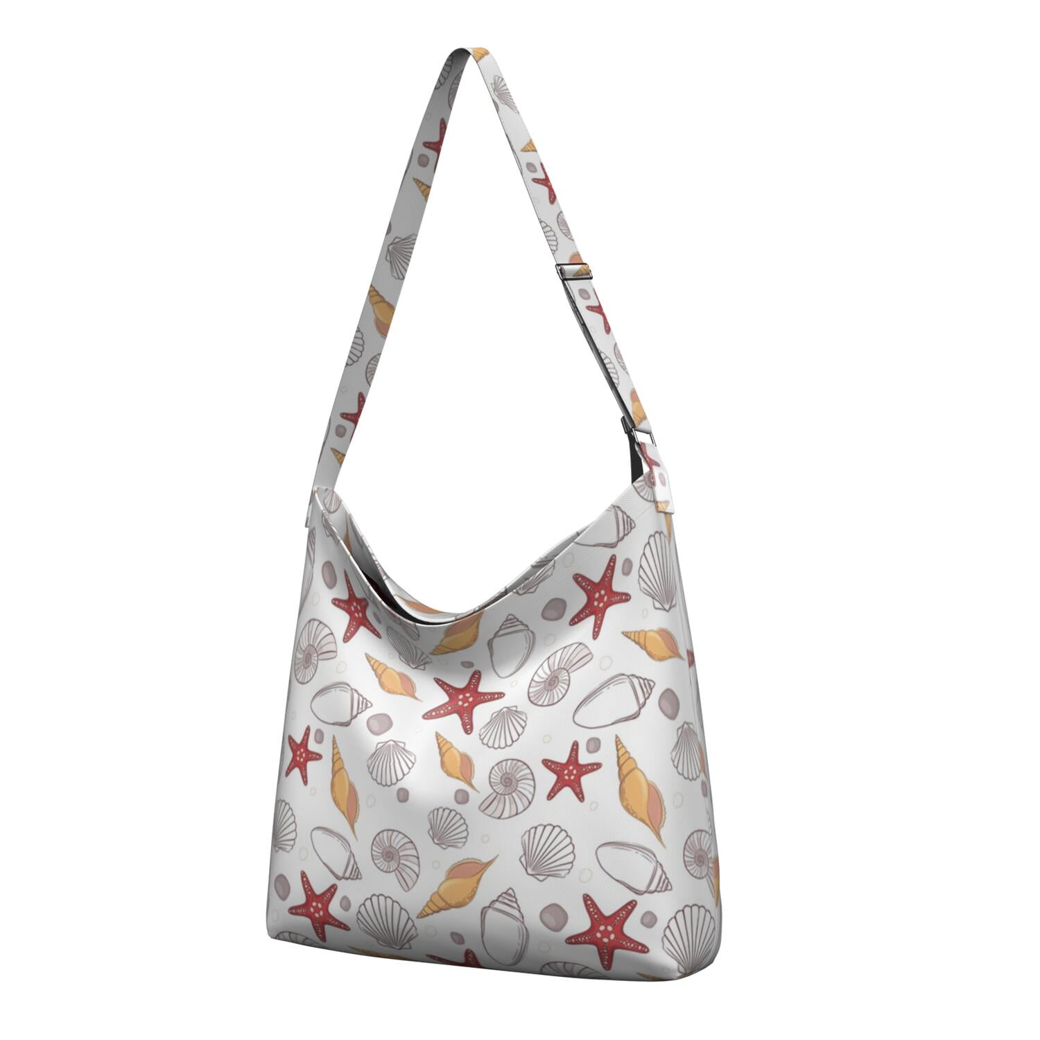 Stylish Large Capacity Sling Tote Bag - Vintage Ocean Theme with Seahorse & Coral Design - Adjustable Strap