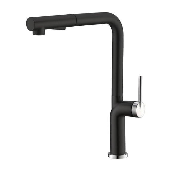 Stylish Latina One-Handle Matte Black & Stainless Steel Pull Down Kitchen Faucet Ht 13" K-146NS