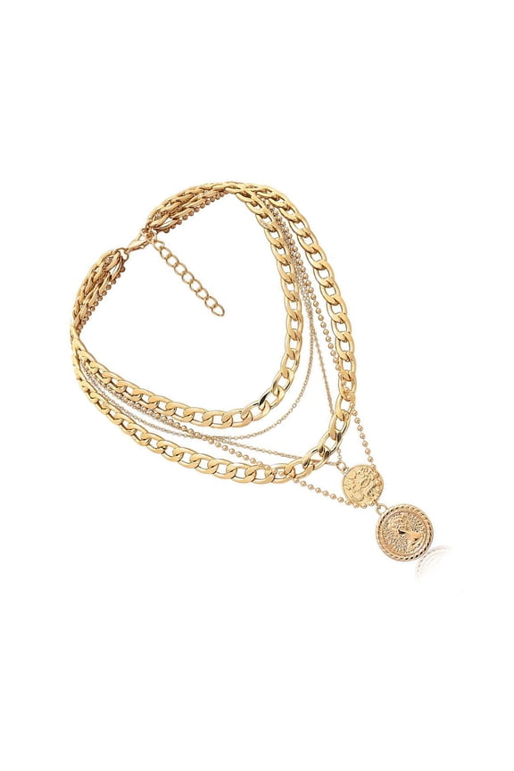 Stylish Layer Coin Charm Necklace Comfortable Alloy Jewelry Good Luck Symbol Portable for Daily Wear