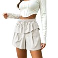 thumbnail image 1 of Stylish Layered Shorts for Women Loose Elastic Waist Straight Leg Drawstring Casual Shorts, 1 of 6