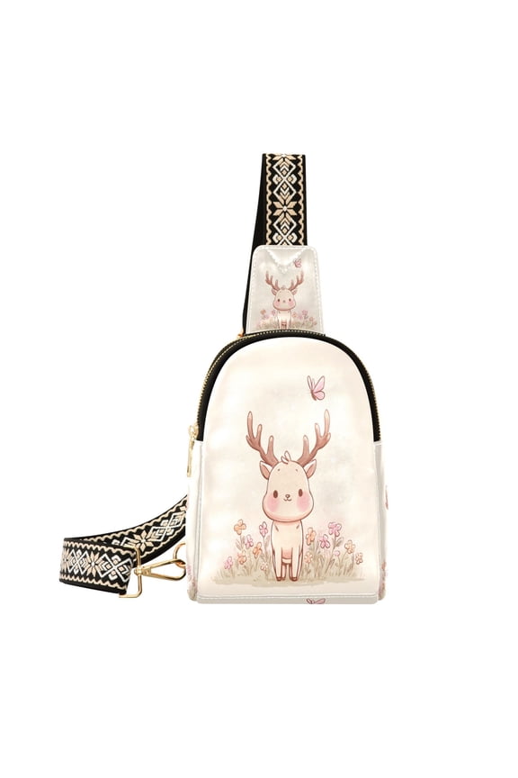 Stylish Leather Crossbody Bag 8.46x5.9x2.16In Easy To Carry Multi-Purpose Travel Hiking Shopping Fashion A Cute Fawn