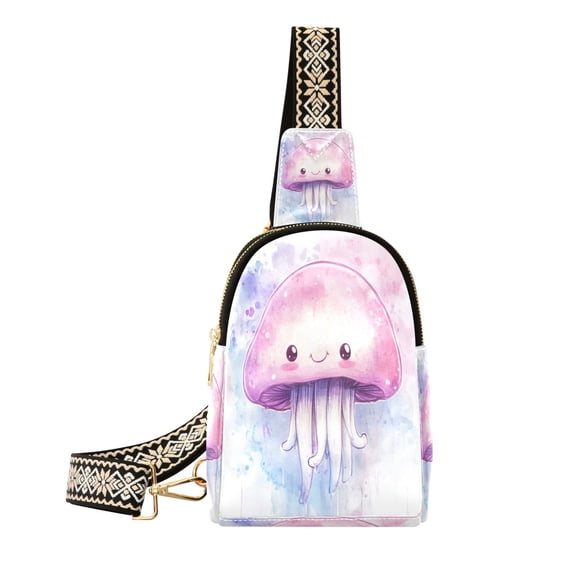 Stylish Leather Crossbody Bag 8.46x5.9x2.16In Easy To Carry Multi-Purpose Travel Hiking Shopping Fashion Bag Adorable Jellyfish