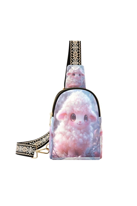 Stylish Leather Crossbody Bag 8.46x5.9x2.16In Easy To Carry Multi-Purpose Travel Hiking Shopping Fashion Bag Adorable Pink Sheep