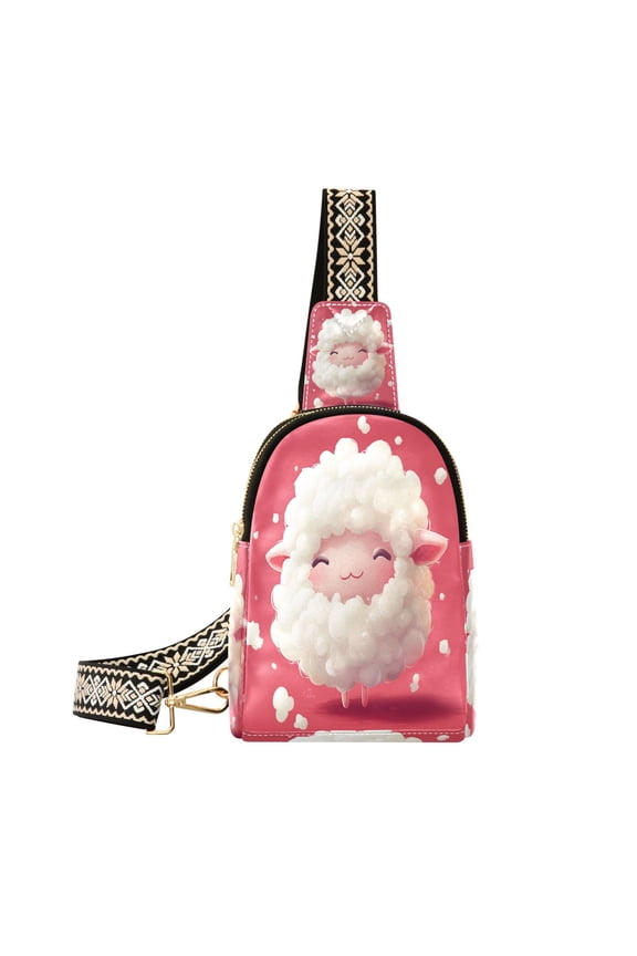 Stylish Leather Crossbody Bag 8.46x5.9x2.16In Easy To Carry Multi-Purpose Travel Hiking Shopping Fashion Bag Adorable Sheep