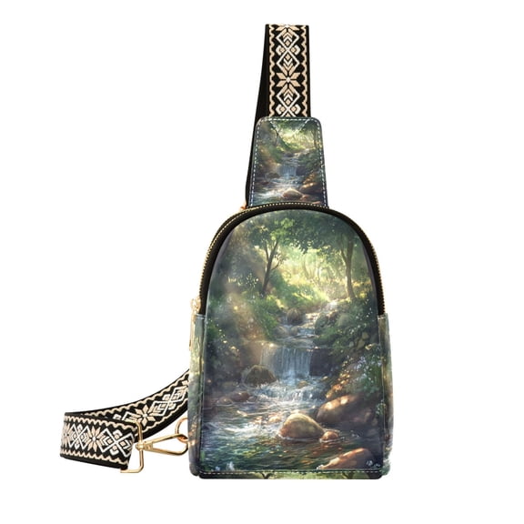 Stylish Leather Crossbody Bag 8.46x5.9x2.16In Easy To Carry Multi-Purpose Travel Hiking Shopping Fashion Bag Beautiful Green Stream